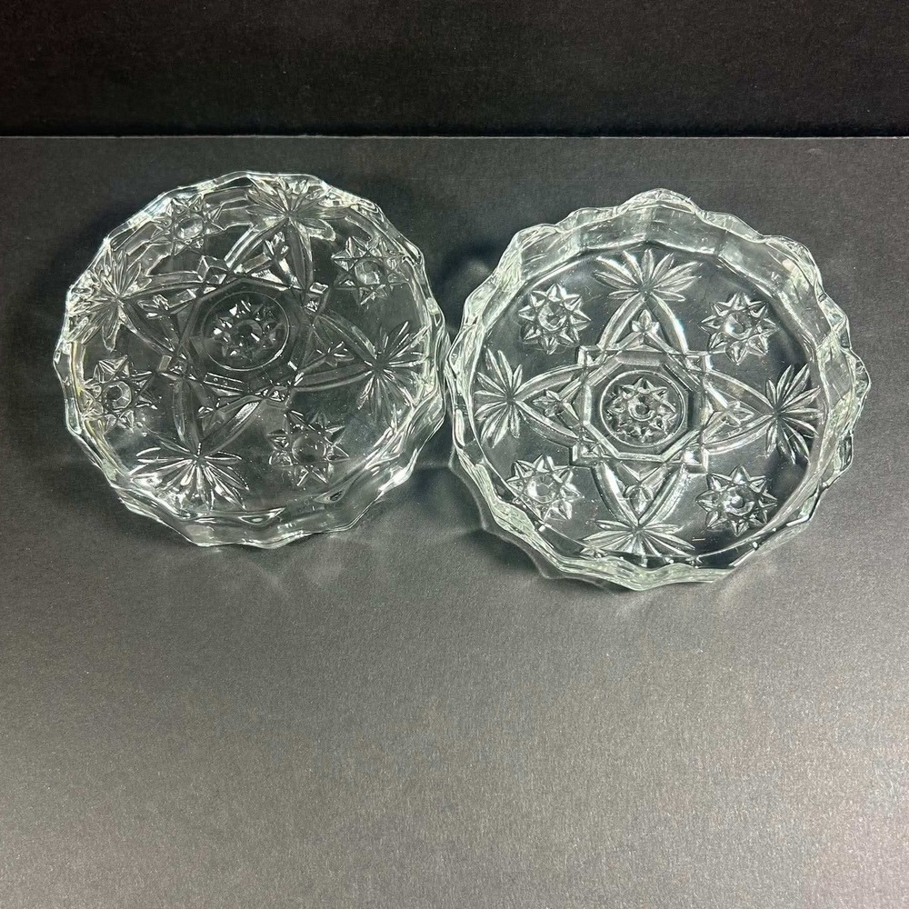 Trinket Box Clear Starburst Pressed Glass Round Jewelry Dish